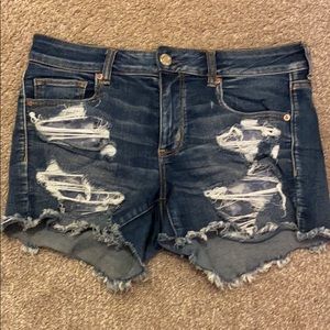 Distressed denim shorts